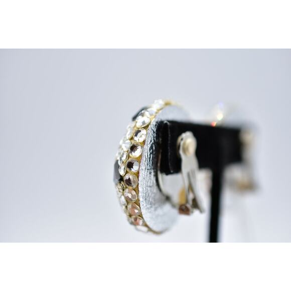 JAMES ARPAD Vintage Clip On Earrings Rhinestone Crystal Black Signed NOS Bin8 - Picture 10 of 12